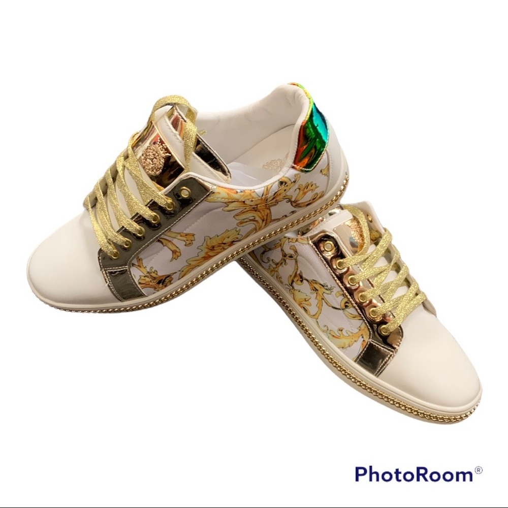 Designer style sneaker low tops White gold  shoes Versac inspired
